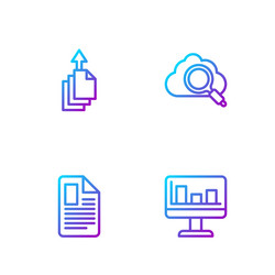 set line monitor with graph chart file document vector image