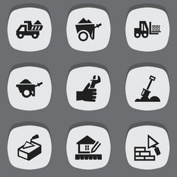 Set of 9 editable building icons includes symbols vector