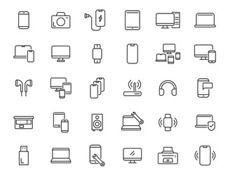 set of linear electronics icons computer vector image