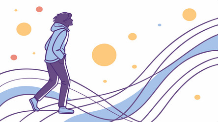 stylish person walking in flowing abstract lines vector image