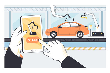 hand holding phone and using app for remote vector image