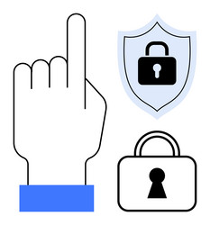 hand pointing up with shield and padlock vector image