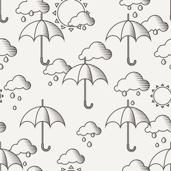 Seamless pattern with umbrellas in the rain vector