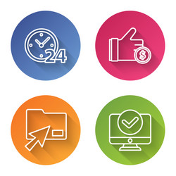 set line clock 24 hours hand holding coin cursor vector image