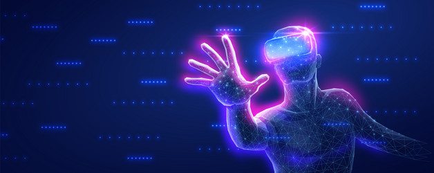 a man using vr device for an immersive virtual vector image