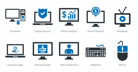 a set of 10 mix icons as computer laptop security vector image
