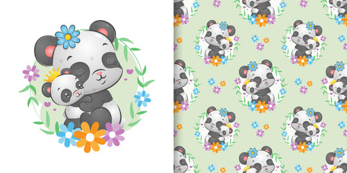 seamless pattern two panda hugging vector image