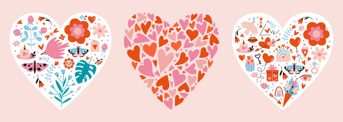 set with various romantic objects in the shape vector image