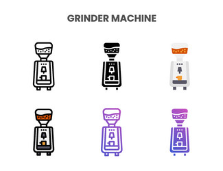 Grinder machine icons set with different styles vector