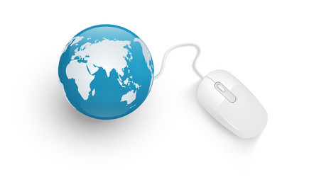 3d computer mouse connected to a globe vector image