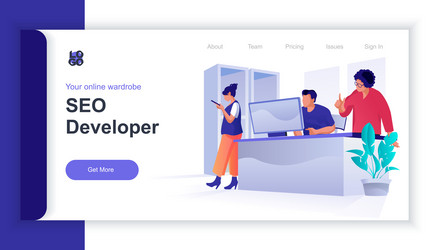 Seo developer concept 3d isometric web banner vector