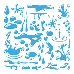 Cartoon water puddles and drops blue drop falling vector