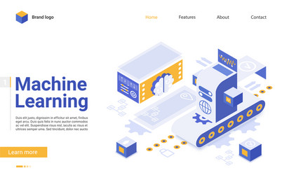 machine learning flat landing page template vector