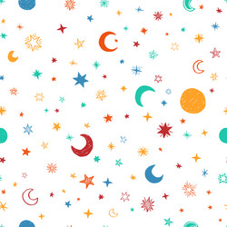 seamless pattern with handdrawn stars and moons vector image