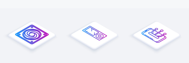 set isometric line computer cooler music player vector image