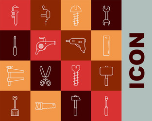 set line screwdriver sledgehammer ruler vector image