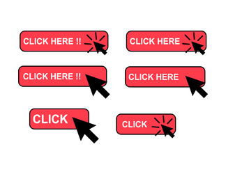 Set of click here web button internet flat vector