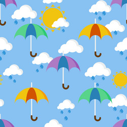 bright seamless pattern with umbrellas in the rain vector image