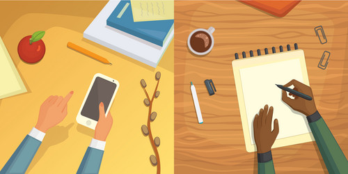 Flat design top view on desk concept vector