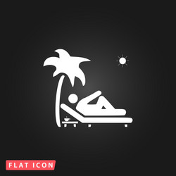 Man relaxing on a deck chair under palm tree vector