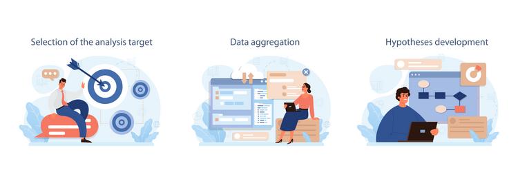 predictive analytics set process of using data vector image