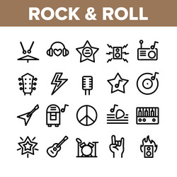 Rock n roll circle outline icons collection set Vector Image