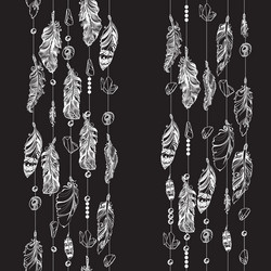 seamless pattern with hanging feather and crystals vector image