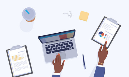 table top view employee workspace cartoon vector image