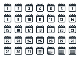 calendar icons set with dates from 1 to 31 vector image