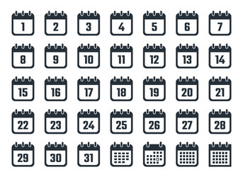 Calendar icons set with dates from 1 to 31 vector