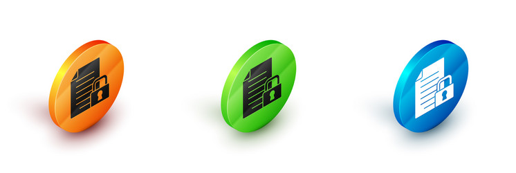 isometric document and lock icon isolated on white vector image