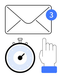 new message notification with timer and hand vector image