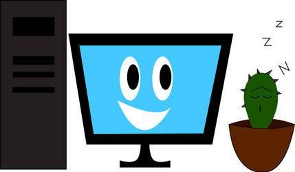 pc with smiling monitor and sleeping cactus vector image