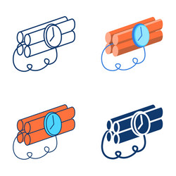 time bomb icon set in flat and line style vector