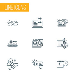 Engine icons line style set with related content vector