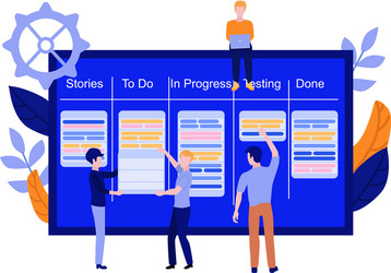 flat man with kanban scrum agile board vector