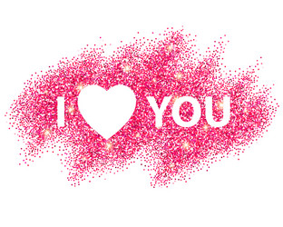 I love you message and heart golden glitter design vector