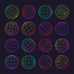 neon wireframe shapes lined sphere perspective vector image