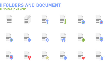 folders and document icon 3 flat vector