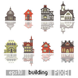 set of pixel art isometric building vector image