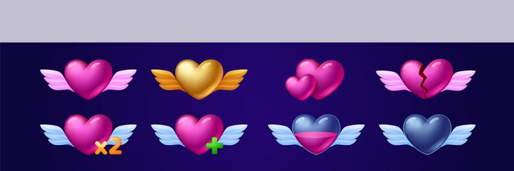 set winged heart game icons fill progress level vector image