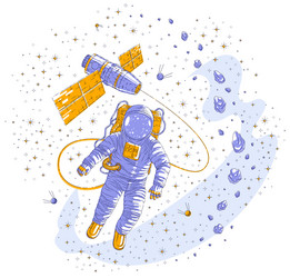 spaceman flying in open space connected vector image