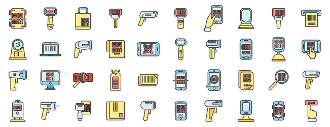 code scanning icons set color line vector image