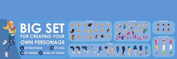 isometric girl character constructor for designed vector image