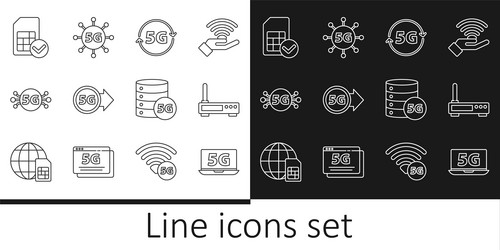 set line laptop with 5g network router and wi-fi vector image