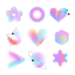 Y2k style blurred gradient shapes set with linear vector