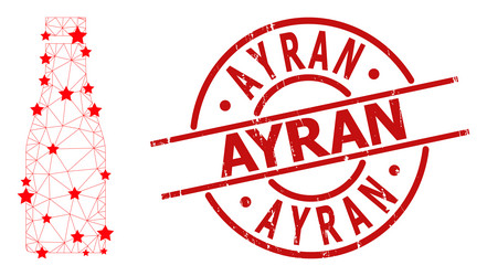 ayran grunge stamp and beer bottle mesh net star vector image