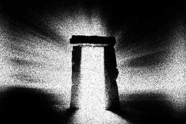 ancient ruins in sci-fi scene with dotwork retro vector image