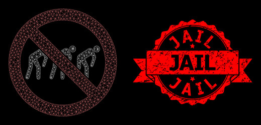 textured jail seal and polygonal net forbidden vector image