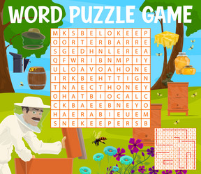 beekeeping and apiary word search puzzle quiz game vector image